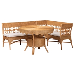 bali & pari Matilde Bohemian Light Honey Rattan 3-Piece Dining Nook Set